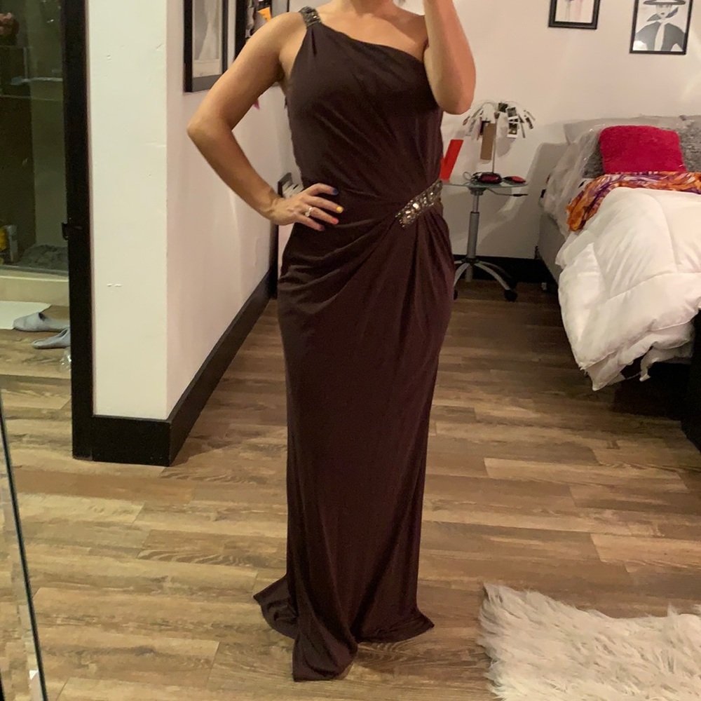 David Meister Brown Dress - One Shoulder